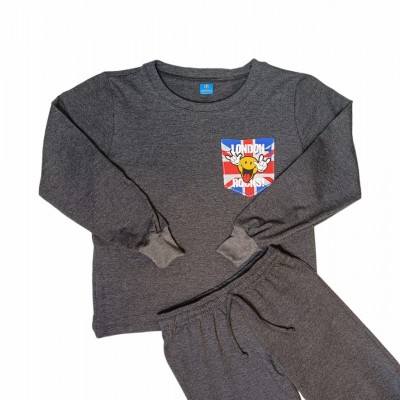 Pijama Verano London Smile gris oscuro unisex junior manga larga